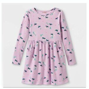 Girls' Printed Long Sleeve Pony Print Knit Dress - Cat & Jack